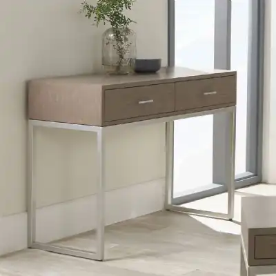 Grey Wash Wood and Silver Metal 2 Drawer Console Table