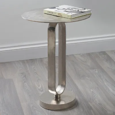 Modern Polished Silver Metal Small Round Side Table