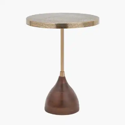 Caiman Antique Brass Croc Effect Table with Wood Base KD