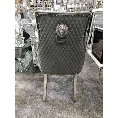 Pair Of Minister Brushed Velvet Dining Chair With Lion Knocker Grey