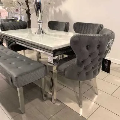 Pair Of Valencia Velvet Dining Chair With Lion Knocker In Grey