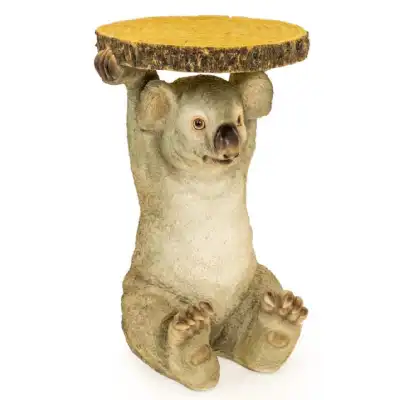 Grey Koala Holding Trunk Slice Side Table