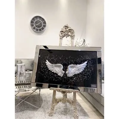 XL Angel Wings Black Glitter Wall Art Mirror Frame