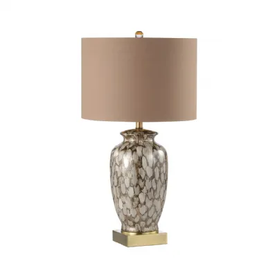 76. 2cm Brown Patterned Ceramic Table Lamp With Gold Linen Shade