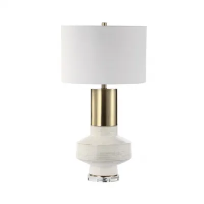 79. 5cm White Ceramic Table Lamp With White Linen Shade