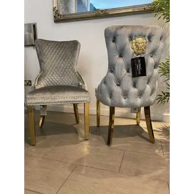 Set Of 2 Grey Victoria Dining Chairs With Gold Legs