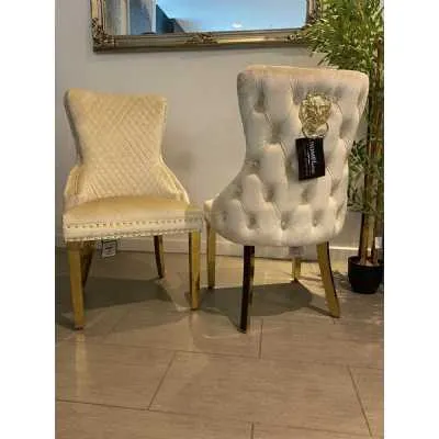 Set Of 2 Mink Victoria Dining Chairs With Gold Legs