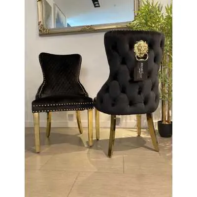 Set Of 2 Black Victoria Dining Chairs With Gold Legs
