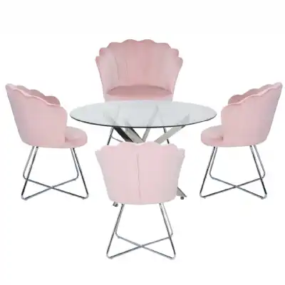 130cm Nova Dining Set 4 Light Pink Ariel Chairs