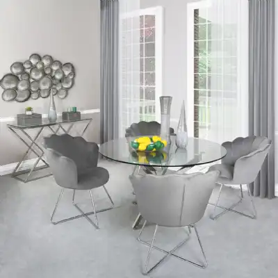 130cm Dining Set 4 Silver Ariel Chairs