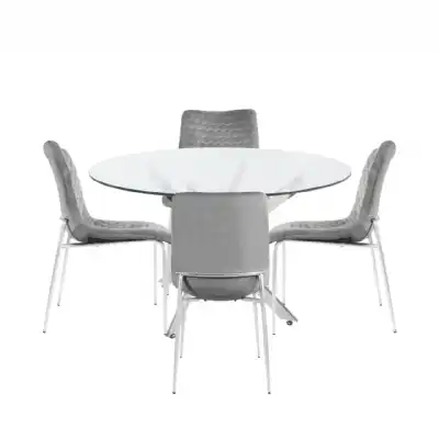 Nova 130cm Round Dining Table And 4 Grey Chairs