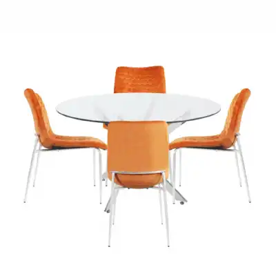 Nova 130cm Round Dining Table And 4 Orange Chairs