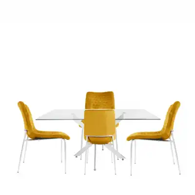 160cm Rectangular Dining Table And 4 Mustard Chairs