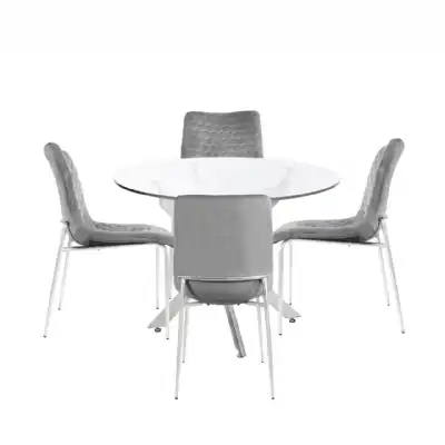 Nova 100cm Round Dining Table And 4 Grey Chairs