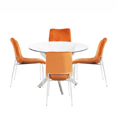 Nova 100cm Round Dining Table And 4 Orange Chairs