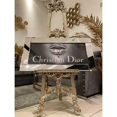 Cristian Dior Silver Lips Drip Wall Art Mirror Frame