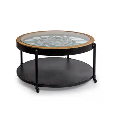 Black Metal Moving Gears Round Clock Coffee Table