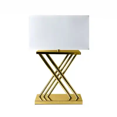 Gold Base Table Lamp with White Fabric Shade