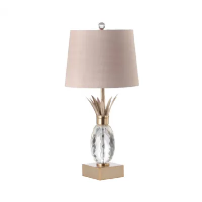 64. 1cm Champagne Metal With Pineapple Glass And Taupe Faux Silk Shade Table Lamp