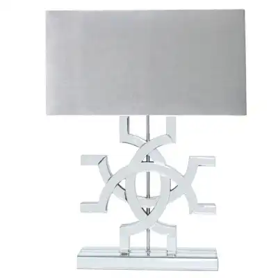Zenith Clear Glass Table Lamp Grey Velvet Shade