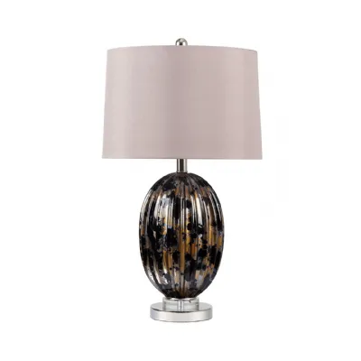 67. 3cm Ribbed Black And Gold Table Lamp With Taupe Shade