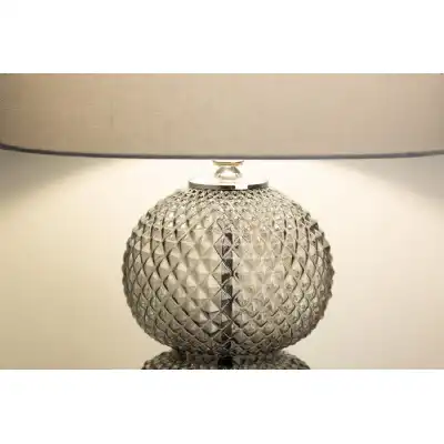 82. 5cm Clear Black Glass Table Lamp With Grey Faux Silk Shade