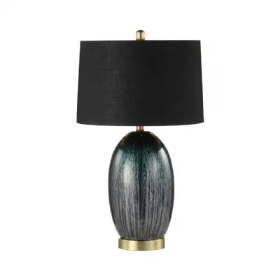 72cm Green Glass With Black Linen Shade Table Lamp