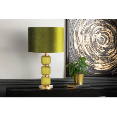 57cm Frost Green Pleated Glass With Green Velvet Shade Table Lamp