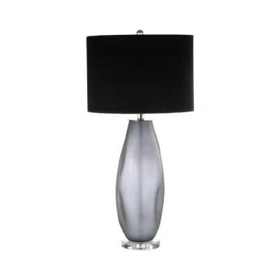 81. 3cm Smoke Glass Table Lamp With Black Velvet Shade