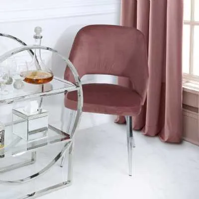Pink Velvet And Chrome Dining Chair