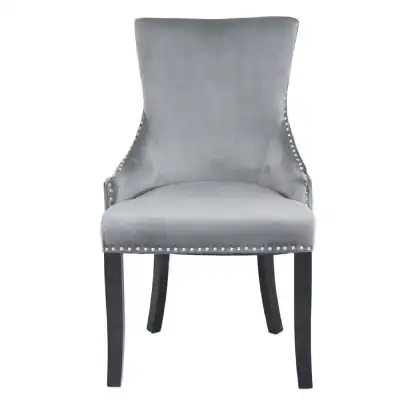 Aston Grey Velvet Dining Chair With Ring Diamond Back
