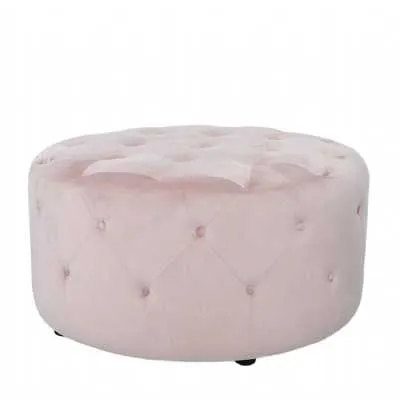 Blush Pink Round Velvet Stool with Buttons