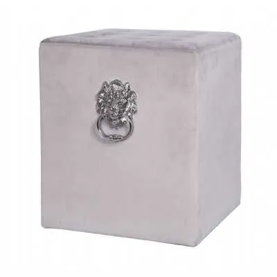 Square Velvet Stool With Buttons Grey