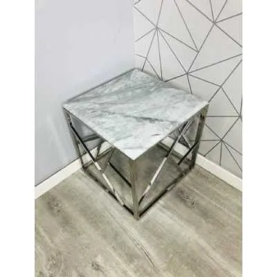 Triad Stainless Steel Side End Table Solid Marble Top Grey