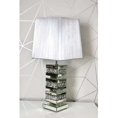 Luxe Mocka Crystal Mirror Deco Table Lamp With Grey Shade