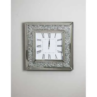 Luxe Mocka Mirror Crystal Square Clock 50Cm X 50Cm