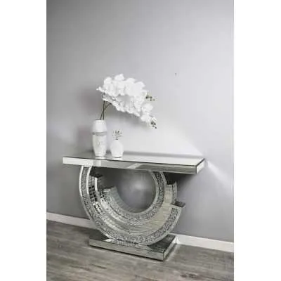Luxe Mocka Mirror Crystal Console Table Crest Base
