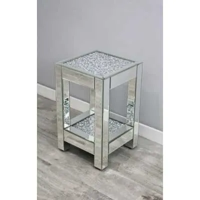 Luxe Mocka Mirror Crystal Square Side Table Small