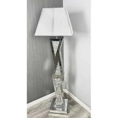 Luxe Mocka Mirror Crystal Cross Floor Lamp Grey Shade