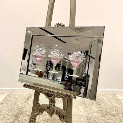 3D Set Cocktail Pink Glitter Wall Art Mirror