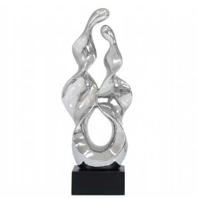 69cm Silver Abstract Sculpture On Black Stand