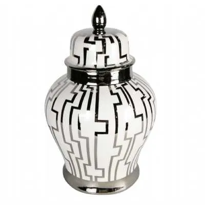 Luxe Large 40cm White And Silver Ginger Jar
