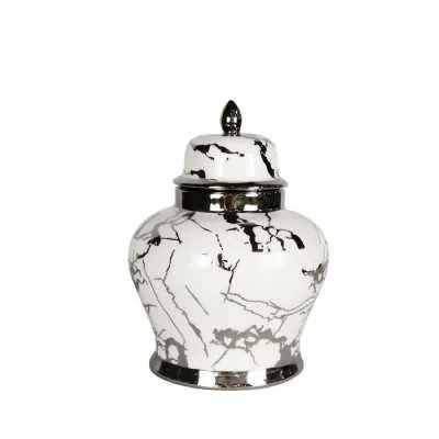 Luxe Medium 31.5 cm White And Silver Ginger Jar