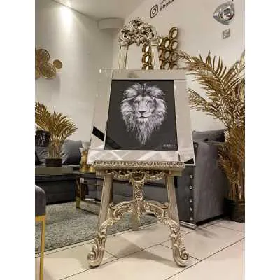 Lionhead Silver On Black Wall Art Mirror Frame