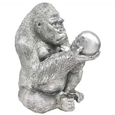 Large Silver Art Gorilla Thinker Statue