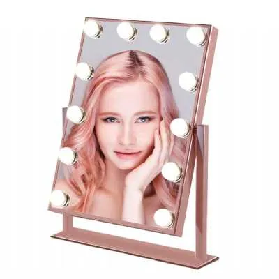 Hollywood Make Up Mirror 12 Bulbs Rose In Gold