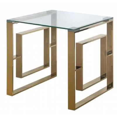 Amex Squared End Table Steel And Glass Gold