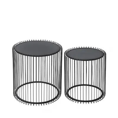 Nest Of 2 Mia Metal End Tables Black With Black Mirror Top