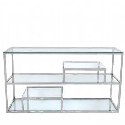 Henry Steel And Clear Glass 3 Tier Console Table