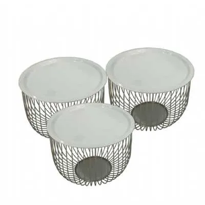 Luxe Joshi Set of 3 Chrome and White Tables